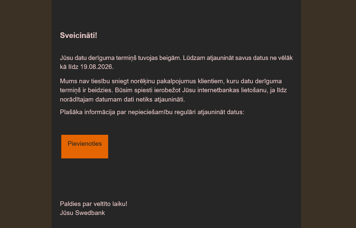 Attēlā “Swedbank” pikšķerēšanas piemērs
