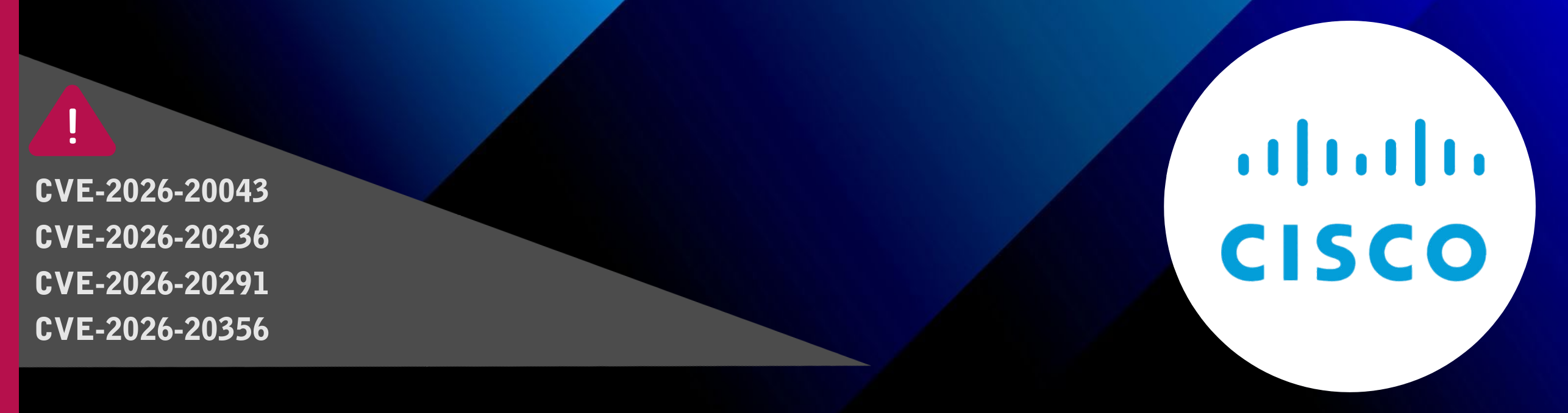 Attēlā Cisco logo un CVE kodi